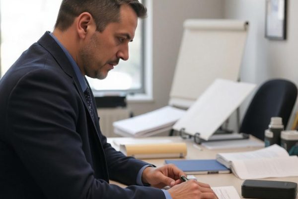 an insurance claims adjuster working in an office fl