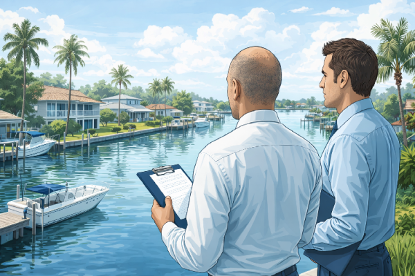 an independent claims adjuster on the work in florida next to a river